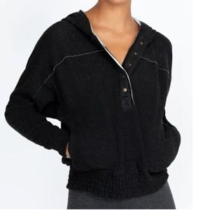 NWT CALME by JOHNNY WAS cozy smocked hoodie pullover Large $148